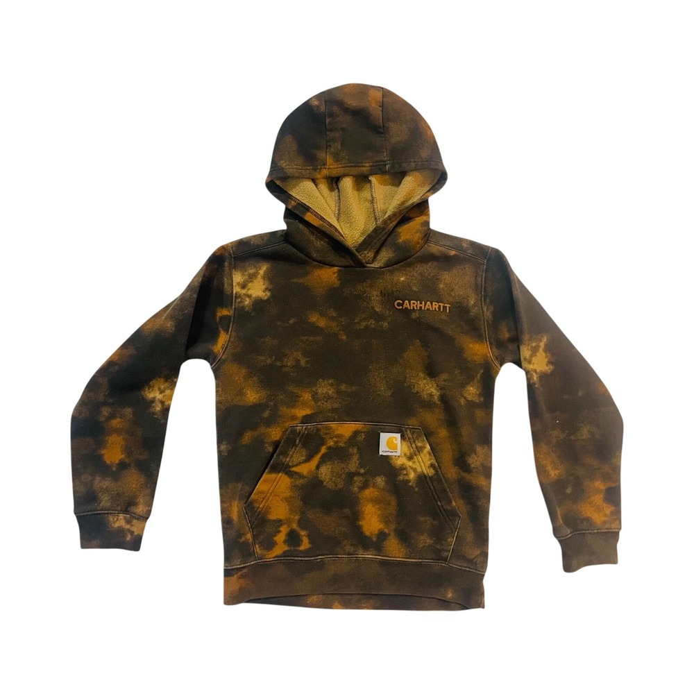 Carhartt Kids M 10-12 Bleach Wash Fleece Hoodie Brown Gold TS6488-B